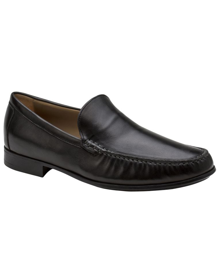 Johnston & Murphy Black Leather Cresswell Venetian Moc Toe Slip-On Dress Shoe