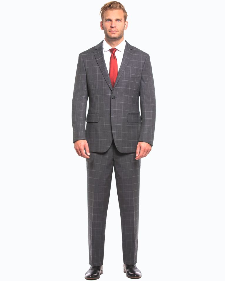 Cosani Charcoal Modern Fit Windowpane Suit