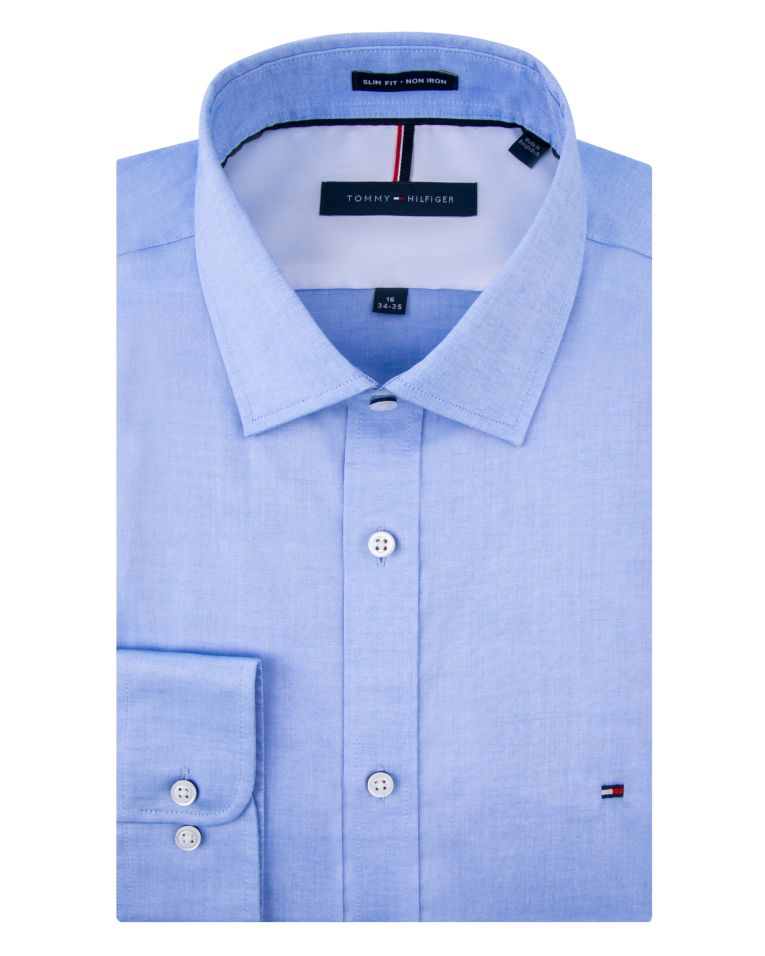 Tommy Slim Fit Pinpoint Blue Dress Shirt