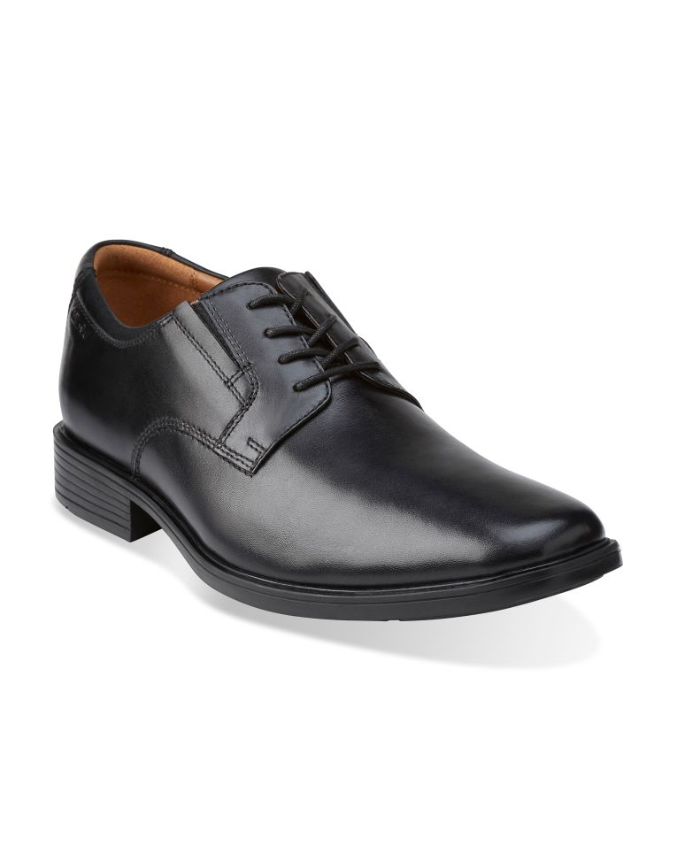 acero Se convierte en Portal Clarks Leather Tilden Plain Toe Black Shoe