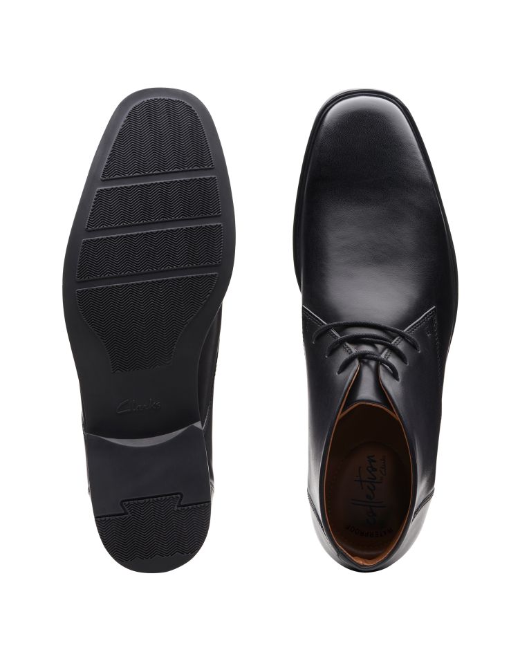 Clarks Tilden Top Plain Toe Black Leather Boot