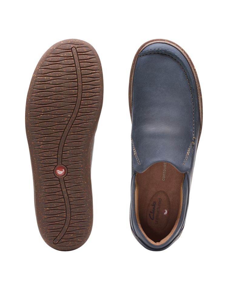 Clarks Leather Un Lisbon Twin Moc Toe Navy Slip-On Loafer