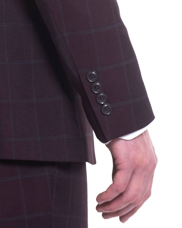 Hollywood Suit Burgundy Modern Fit Windownpane Vested Suit 