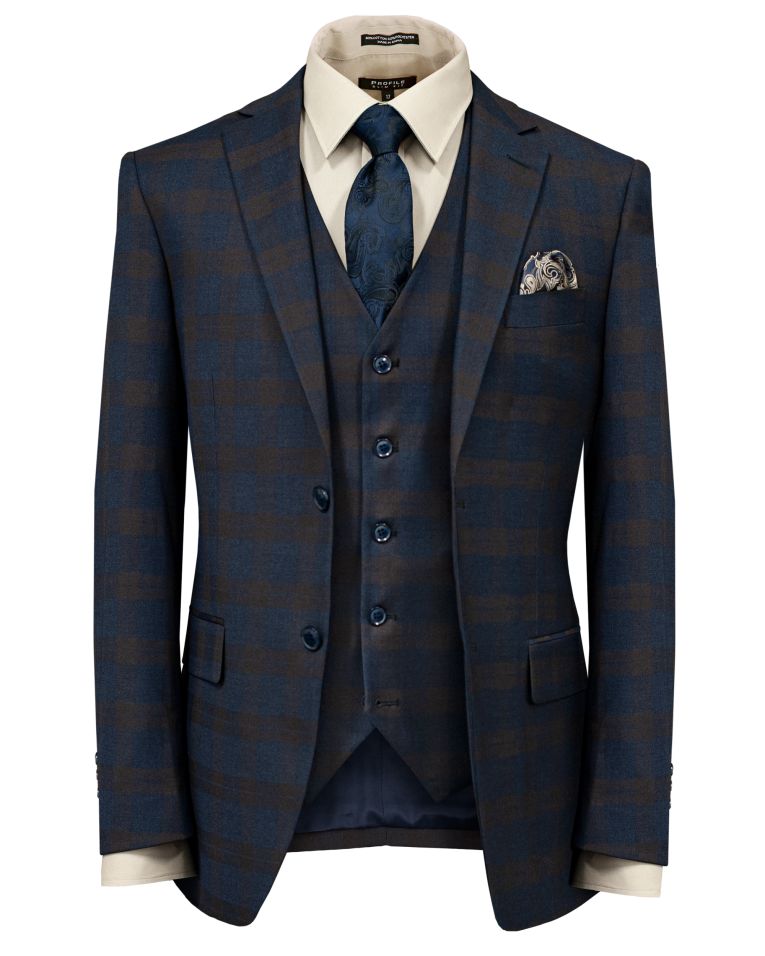 Hollywood Suit Vested Navy Chocolate Modern Fit Suit