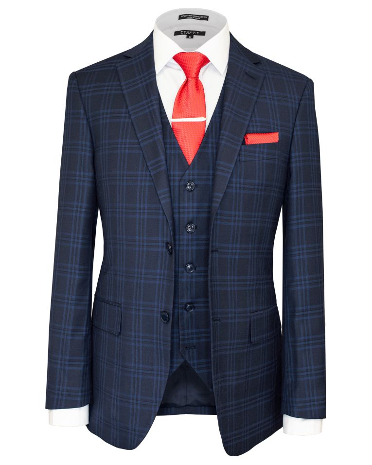 Hollywood Suit Vested Blue Checked Modern Fit Suit