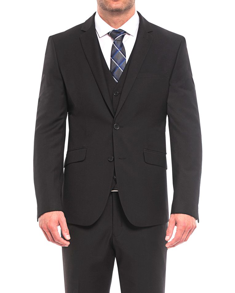 Profile Slim Fit Black Vested Tone on Tone Suit