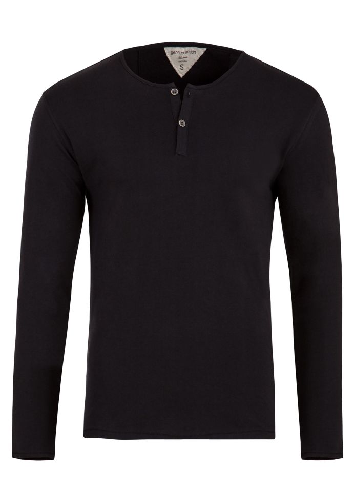 George Austin Black Long Sleeve Button Henley Jersey Shirt