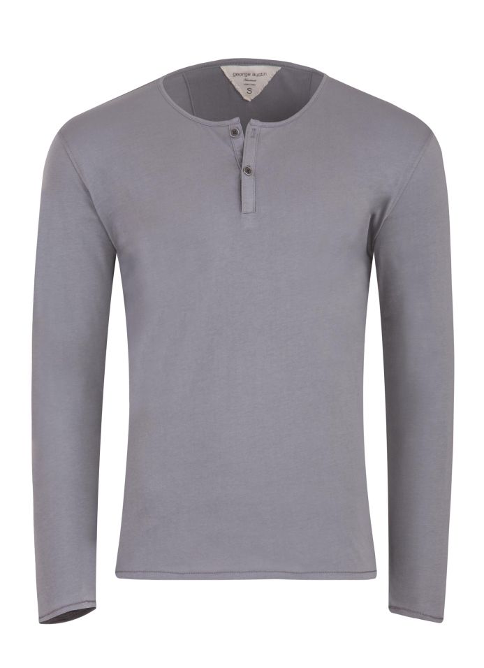 George Austin Grey Long Sleeve Button Henley Jersey Shirt