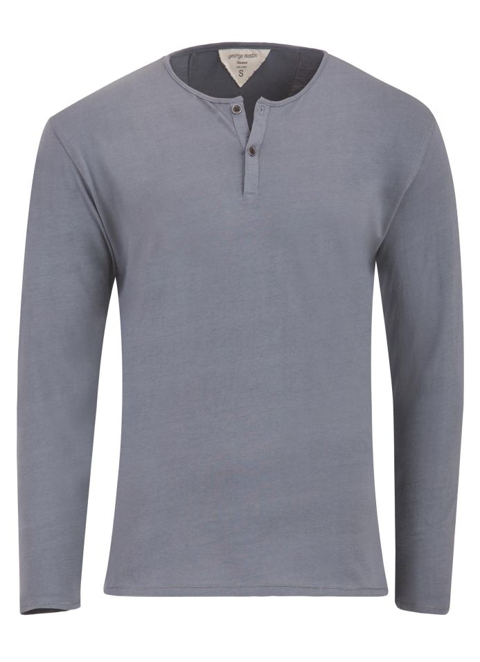George Austin Medium Grey Long Sleeve Button Henley Jersey Shirt