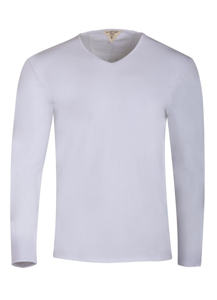 George Austin White Long Sleeve V-Neck T-Shirt