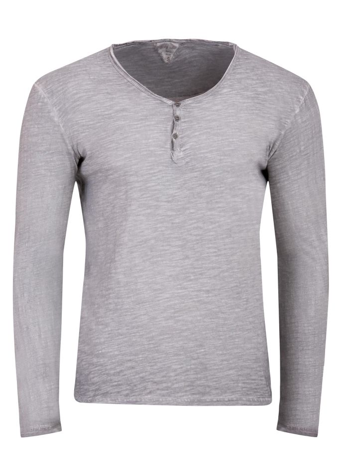 George Austin Grey Long Sleeve Washed V-Neck Henley Shirt