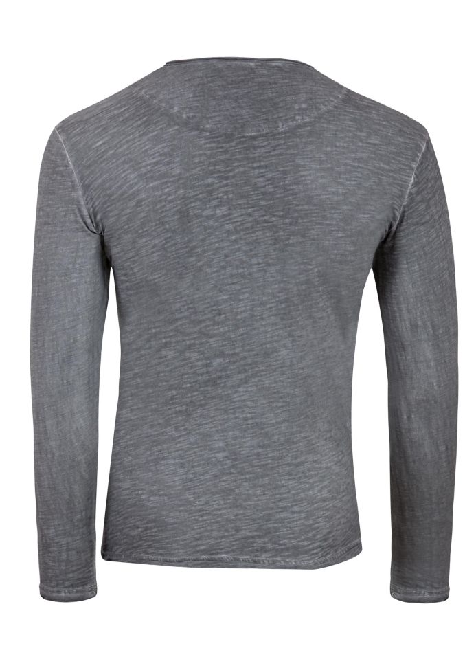 George Austin Charcoal Long Sleeve Washed V-Neck Henley Shirt