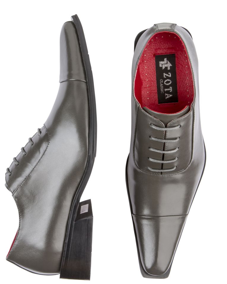Zota Grey Leather Pointed Cap Toe Shoe