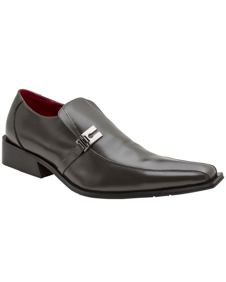 Zota Leather Buckled Grey Loafer