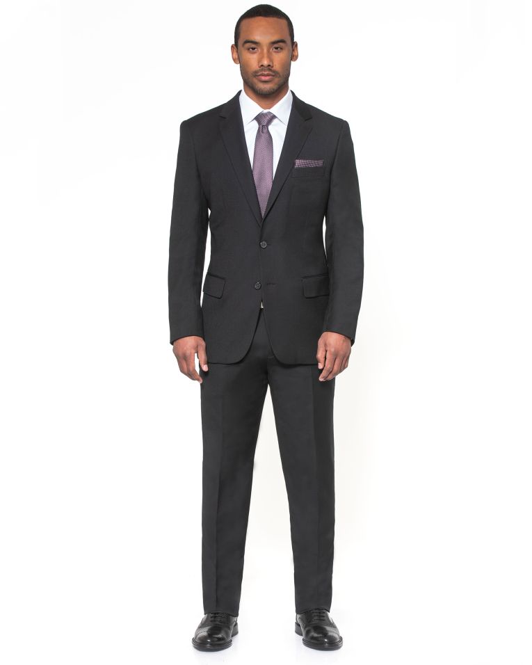 Hollywood Suit Black Wool Stretch Windowpane 2 Button Suit 