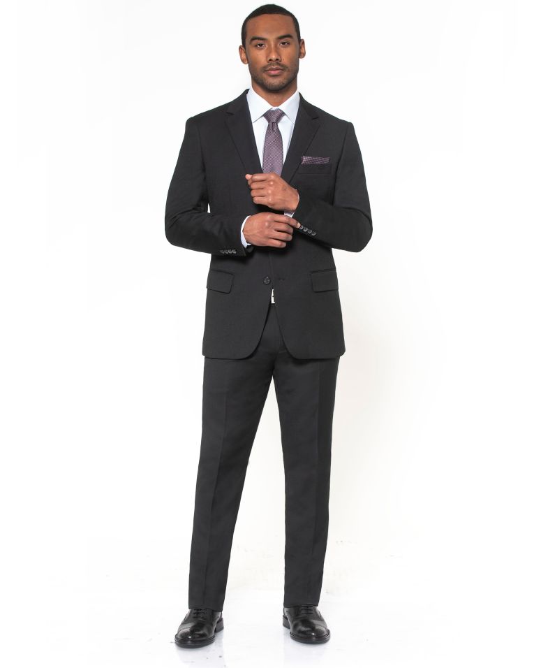 Hollywood Suit Black Wool Stretch Windowpane 2 Button Suit 