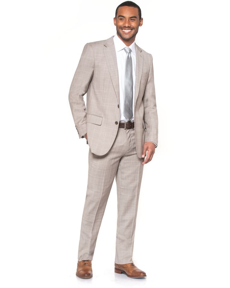 Hollywood Suit Tan Wool Stretch Windowpane Suit