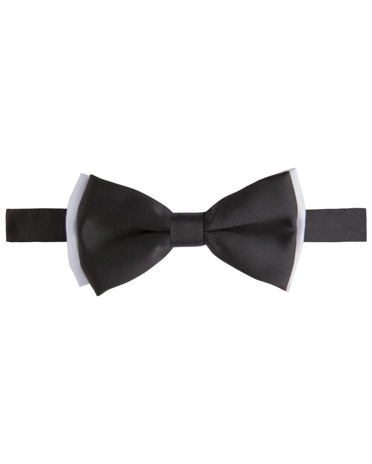 Angelo Rossi Black Satin Two Tone Bow Tie & Pocket Square Set