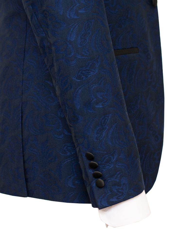 Hollywood Suit Blue Paisley Box Shawl Vested Modern Fit Tuxedo