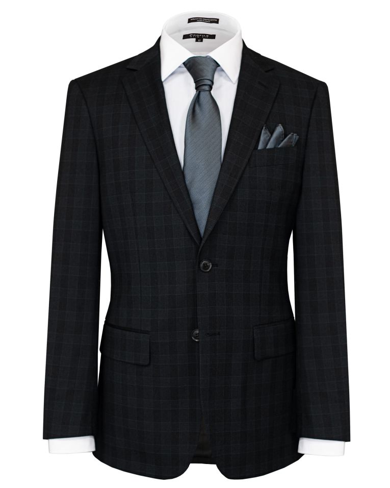 Hollywood Suit Black Plaid Windowpane Modern Fit Suit