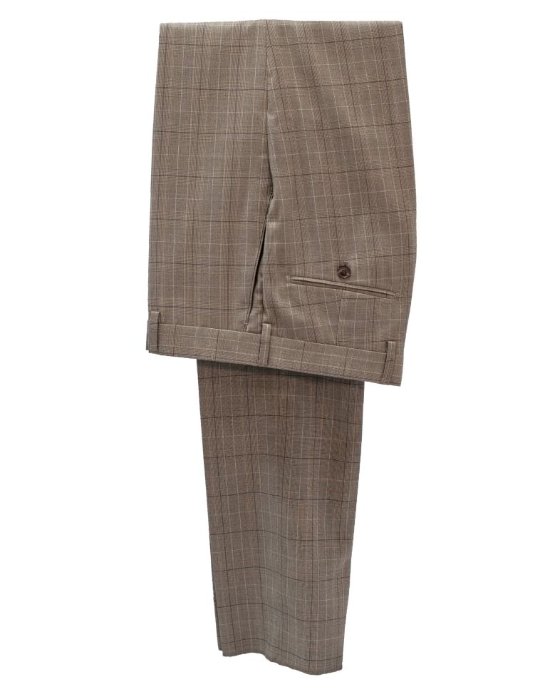 Hollywood Suit Tan Plaid Windowpane Modern Fit Suit 