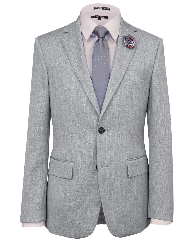 Hollywood Suit Grey Solid Sharkskin Slim Fit Suit