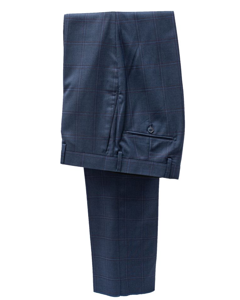 Hollywood Suit Blue Vested Burgundy Windowpane Modern Fit Suit 