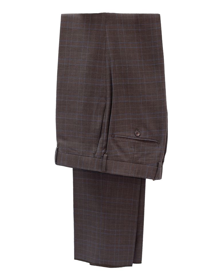 Hollywood Suit Brown Vested Blue Windowpane Modern Fit Suit 