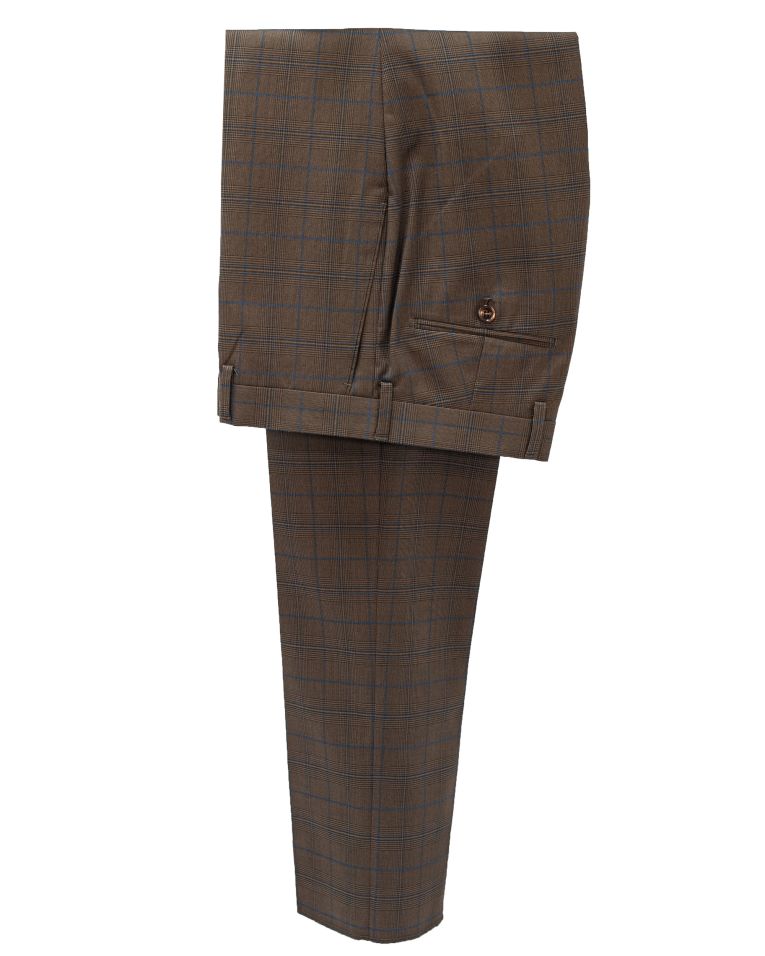 Hollywood Suit Brown Modern Fit Vested Windowpane Suit 