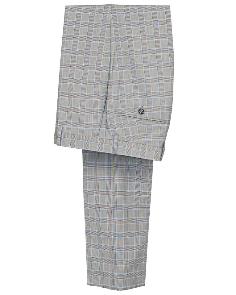 Hollywood Suit Grey Vested Blue Windowpane Modern Fit Suit