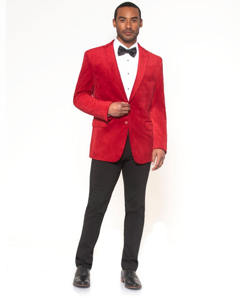 Hollywood Suit Men's Red Modern Fit Shawl Lapel Velvet Blazer