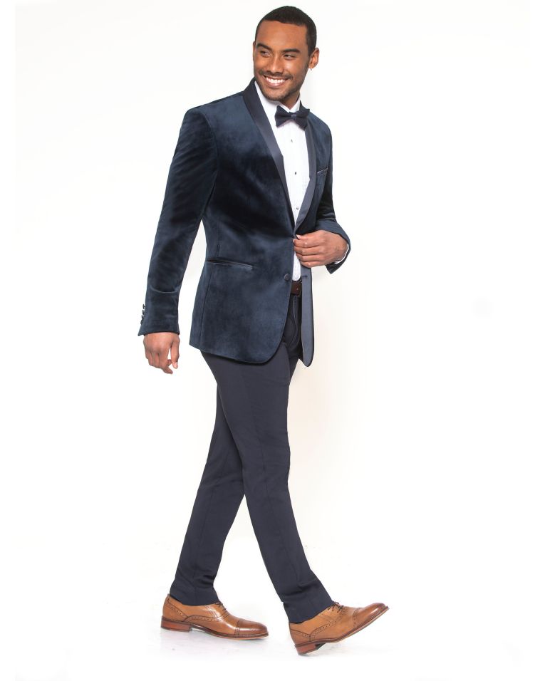 Hollywood Suit Men's Navy Modern Fit Shawl Lapel Velvet Blazer