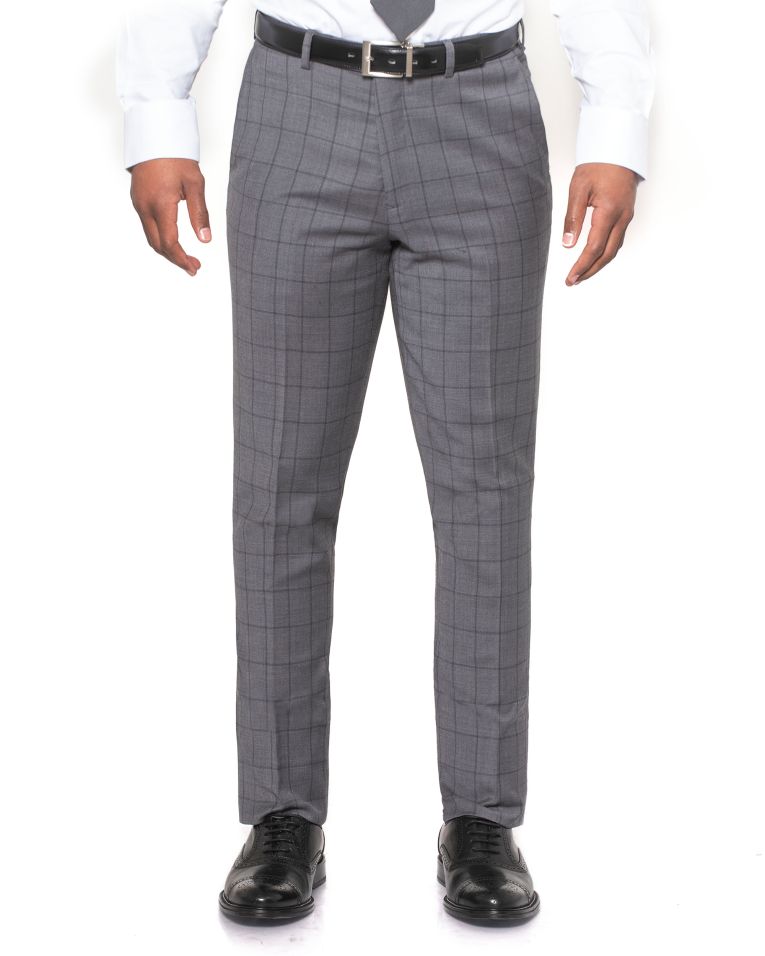 Hollywood Suits Grey Stretch Modern Fit Windowpane Power Suit 