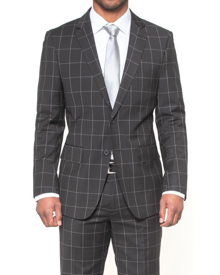 Hollywood Suits Black Stretch Windowpane Power Suit