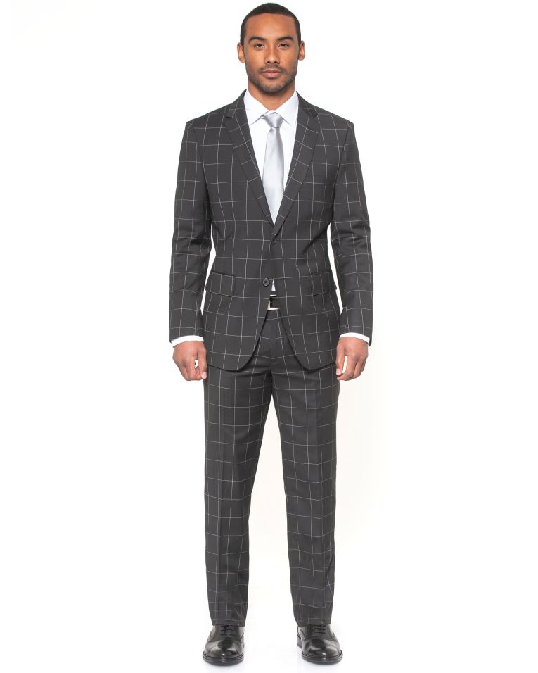 Hollywood Suits Black Stretch Windowpane Power Suit 