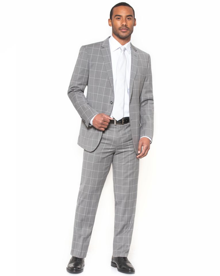 Hollywood Suits Grey Stretch Windowpane Power Suit 