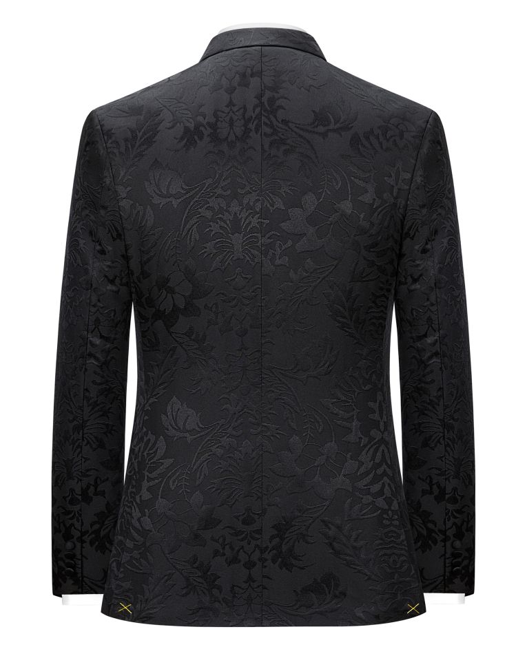 Hollywood Suit Black Floral Wide Peak Label Modern Fit Tuxedo