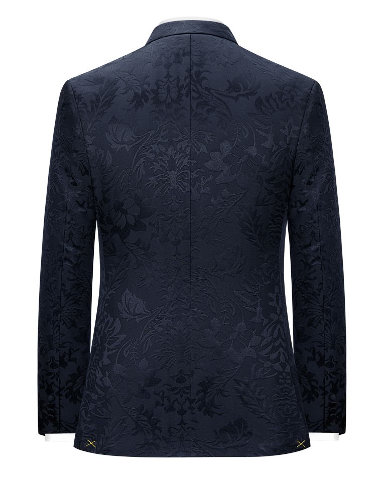 Hollywood Suit Navy Floral Wide Peak Label Modern Fit Tuxedo