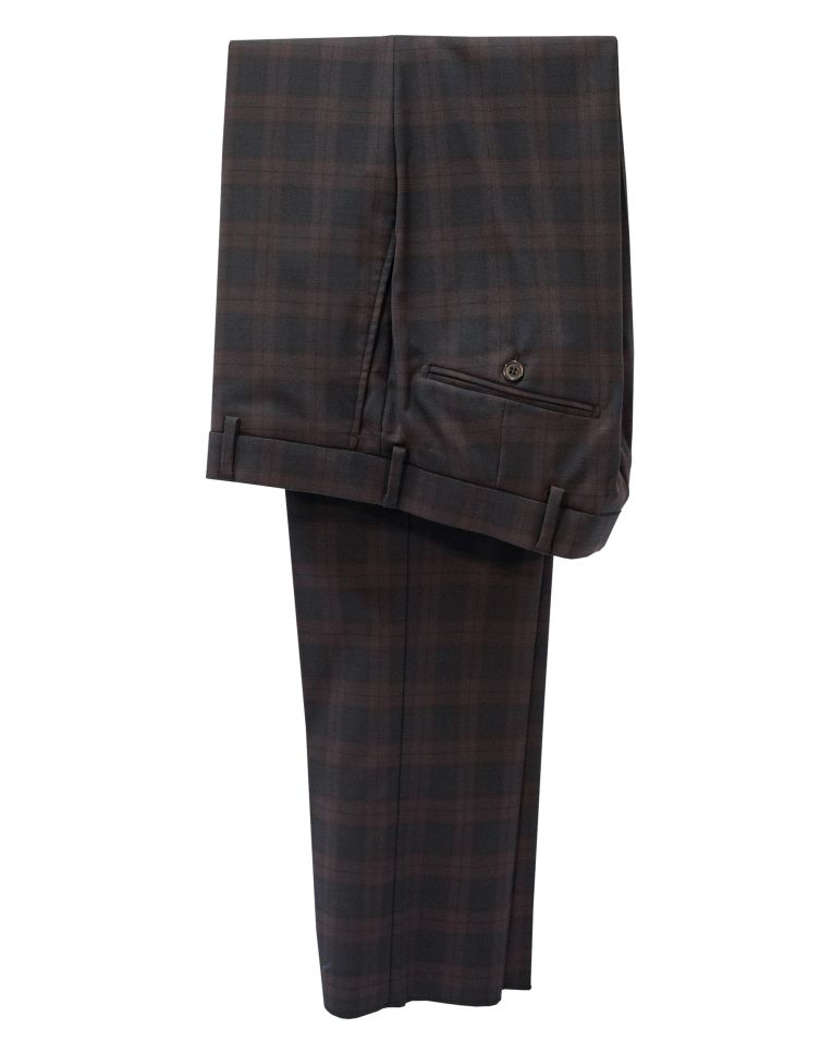 Hollywood Suit Dark Brown Wool Blend Plaid Modern Fit Suit  