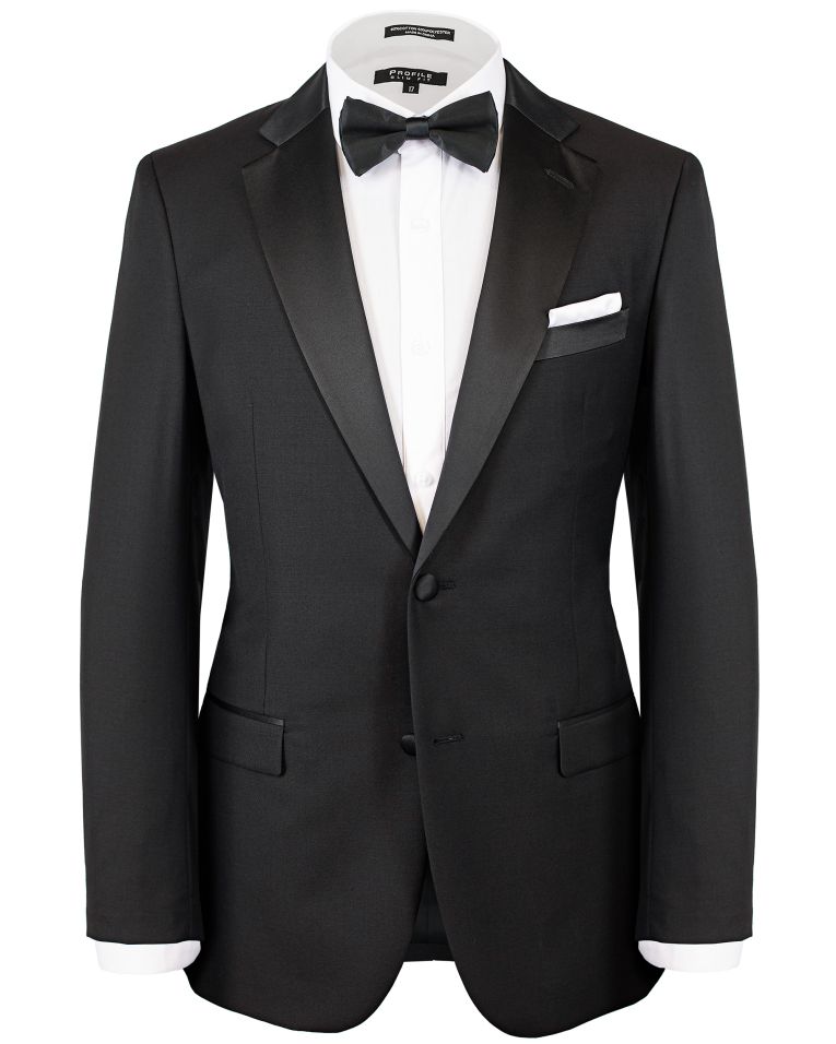 Hollywood Suit Black Satin Lapel Tailored Fit Tuxedo