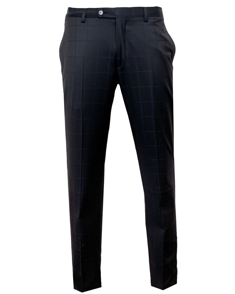 Hollywood Suit Black & Navy Windowpane Tailored Fit Wool Suit