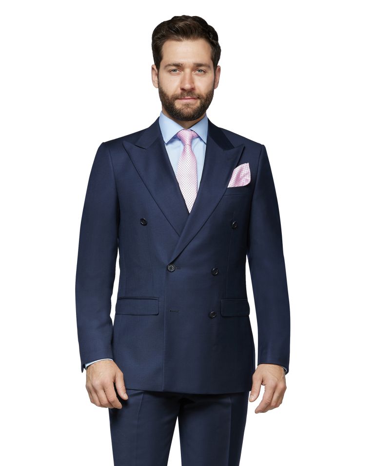 Hollywood Suit Solid Navy Double-Breasted Tailored Fit Suit