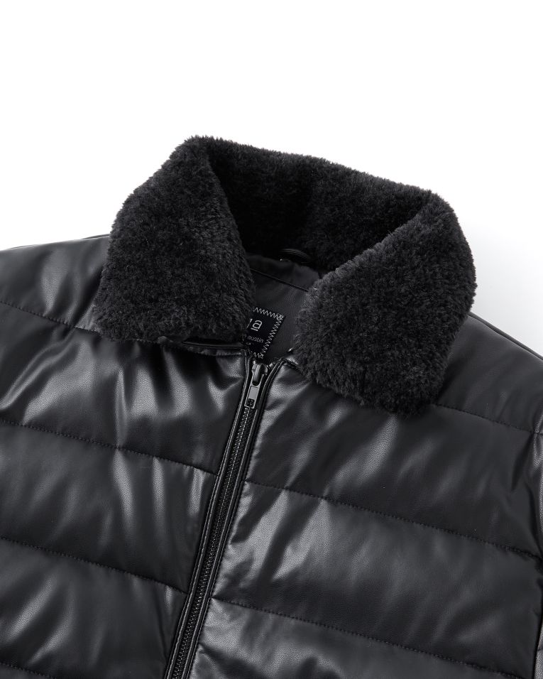 George Austin Faux Fur Collar Black Puffer Jacket