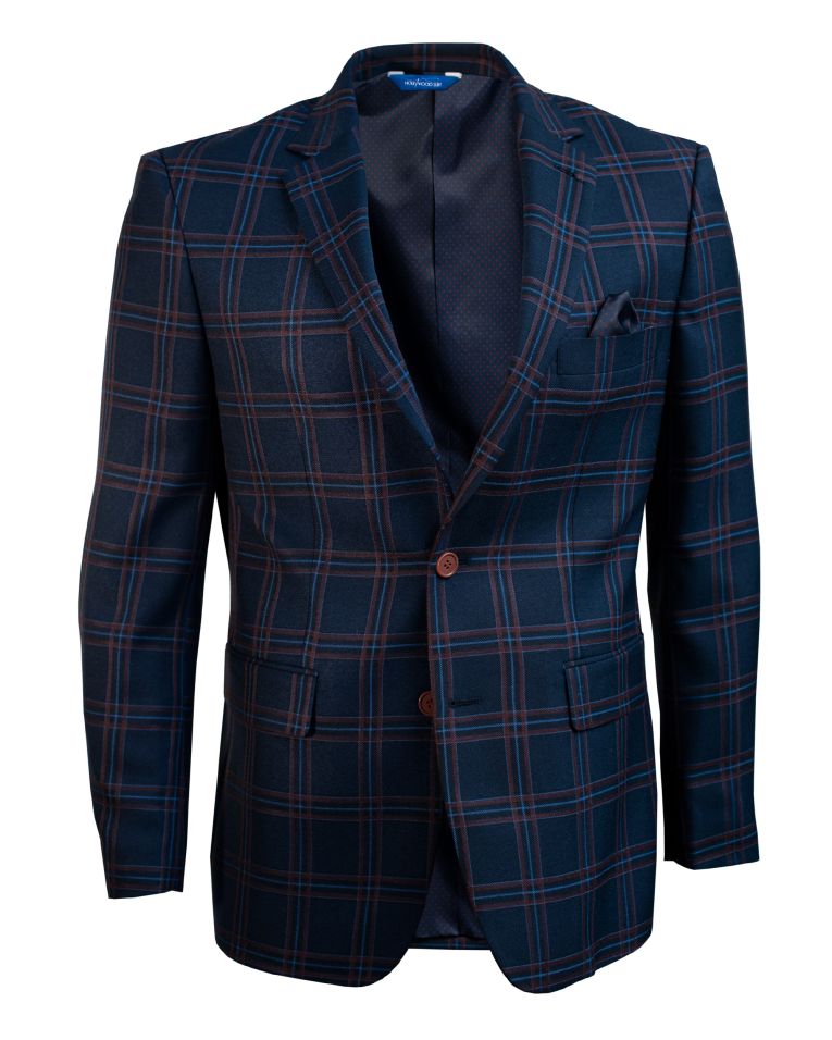 Hollywood Suit Navy Modern Fit Windowpane Check Blazers