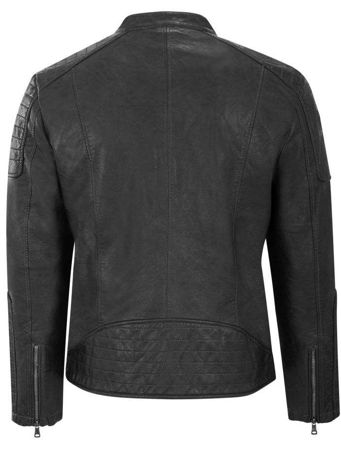George Austin Black Zippered Vegan Leather Mike Racer Jacket