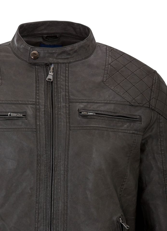 George Austin Charcoal Vegan Leather Angelo Moto Jacket