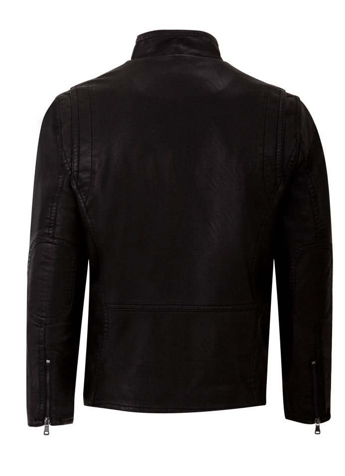 George Austin Joseph Zippered Black Vegan Leather Moto Jacket