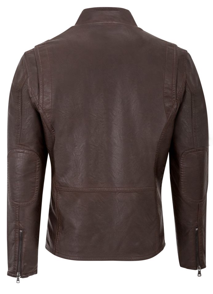 George Austin Joseph Zippered Vegan Leather Brown Moto Jacket