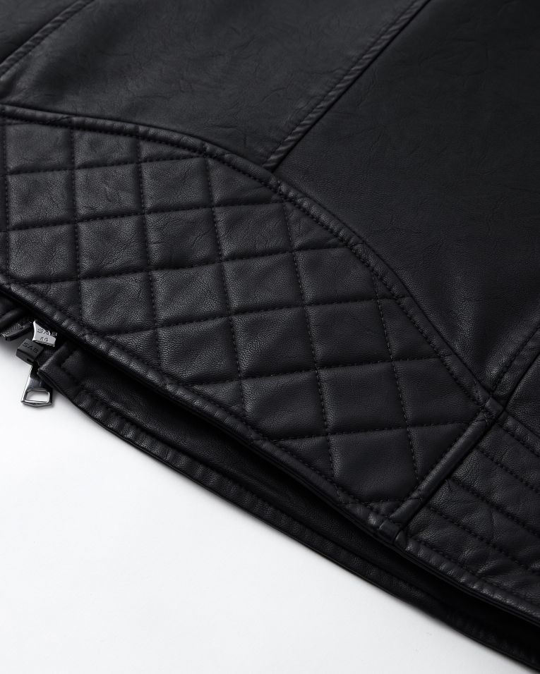 George Austin Vegan Leather Quilted Black Moto Jacket