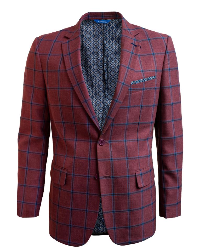 Hollywood Suit Burgundy Modern Fit Windowpane Check Blazer